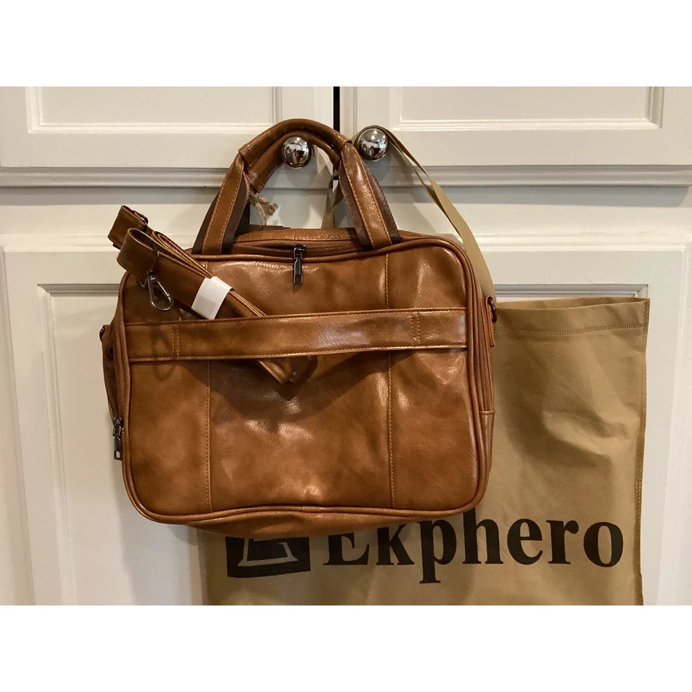Ekphero Brown Faux Leather Briefcase‎ Messenger Bag Laptop Bag with Strap - Picture 2 of 12